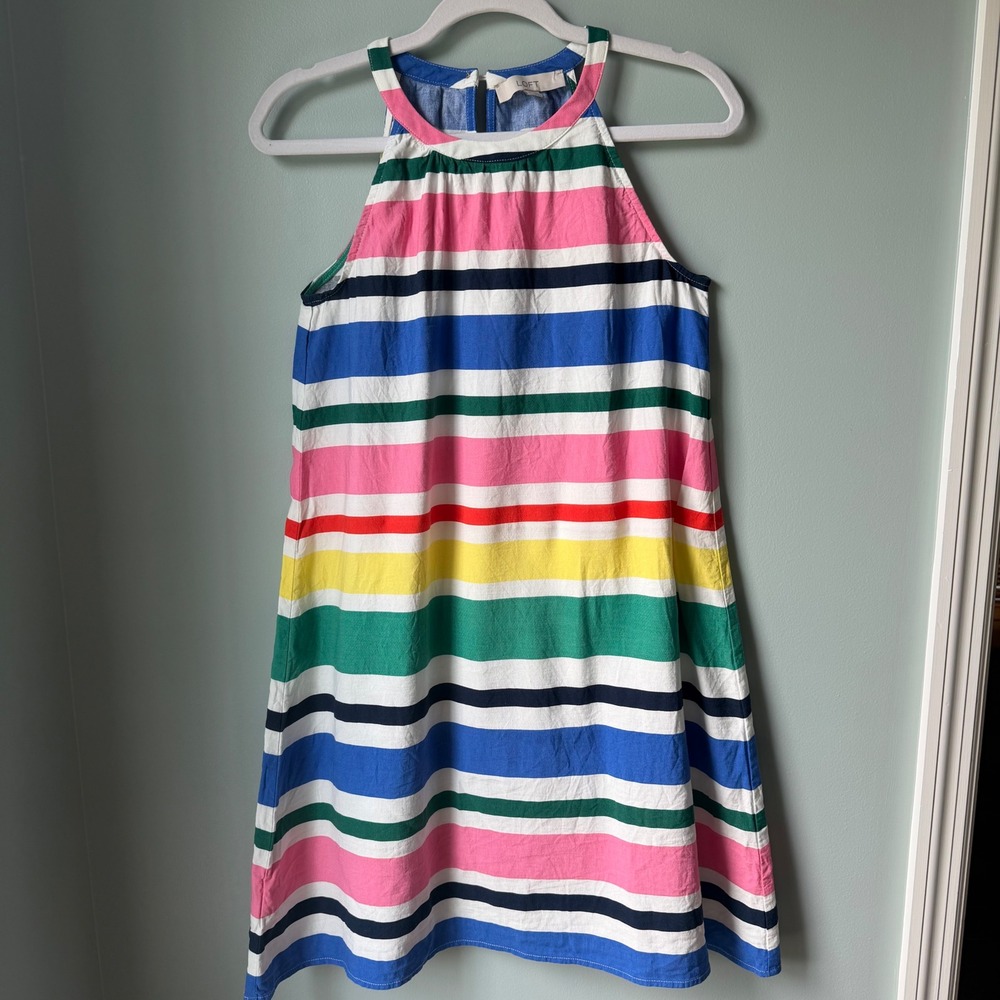 LOFT Halter Dress Linen Blend Colorful Stripes Sleeveless Nautical Coastal Small